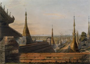 Jelenet a keleti úton Rangoonból Dél felé tekintve, a „Rangoon Views” 13. táblája, George Hunt metszet, 1825 (akvatinta)